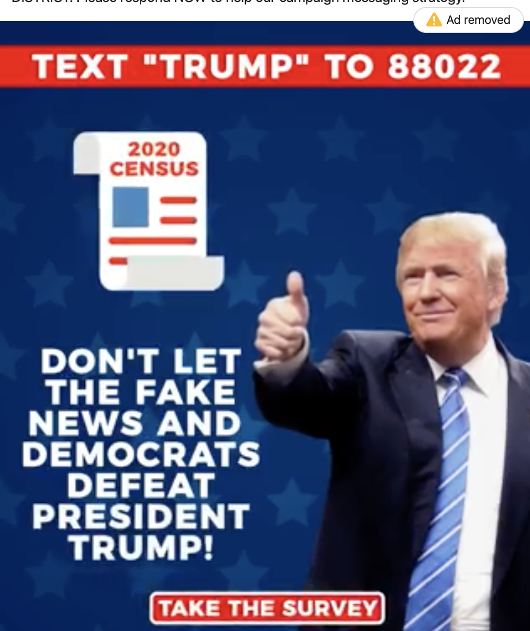 Facebook removes Trump campaign's 'census' ads