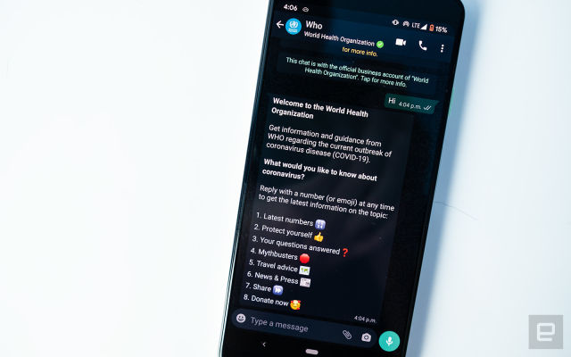 WhatsApp and WHO create a chatbot to share reliable coronavirus info
