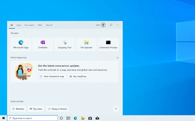 Windows 10 preview adds COVID-19 info to the search box