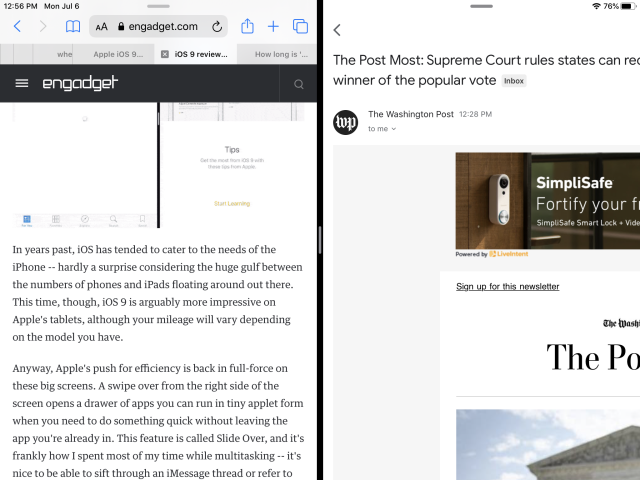 Gmail finally works with the iPad’s split-view multitasking